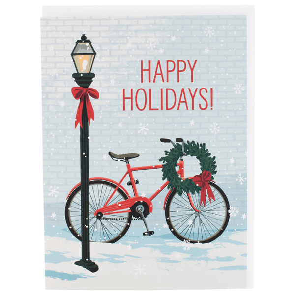 Red Bike With Wreath Christmas Card