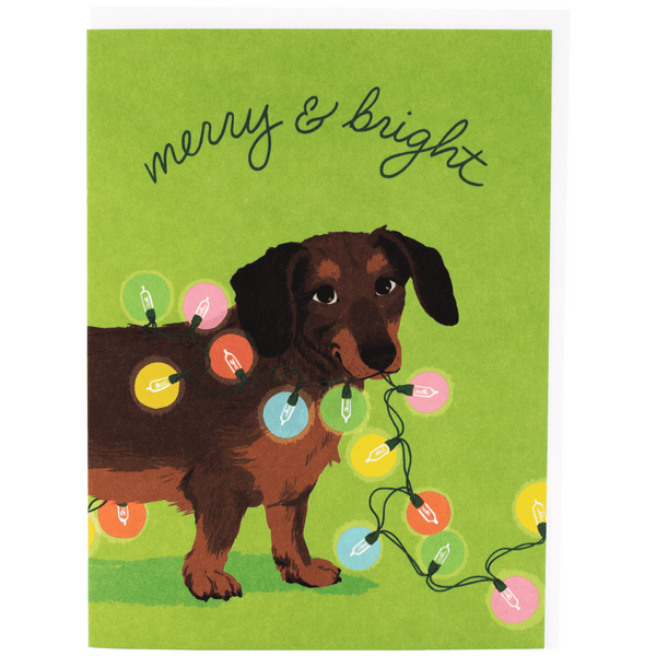 Dachshund & Twinkle Lights Holiday Card