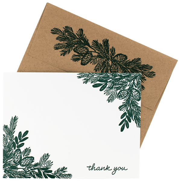 Pine Branches Note Cards with Letterpress Envelopes