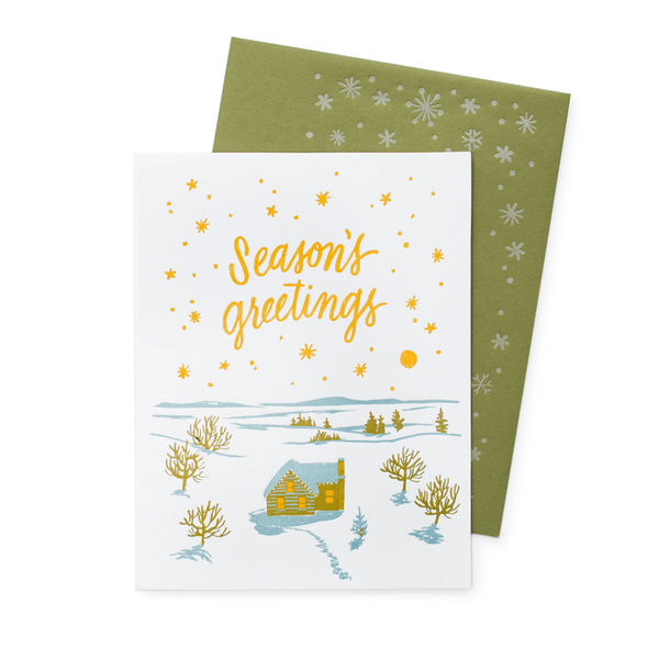 Cozy Cabin Holiday Card with Printed Envelope