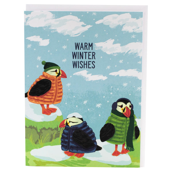 Puffins in Puffer Vests Holiday Card