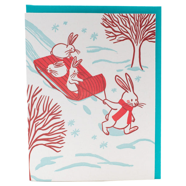 Sledding Bunnies Holiday Card