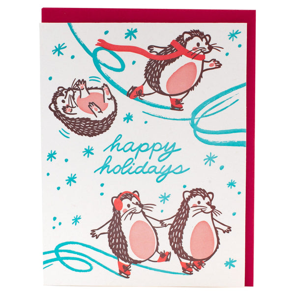 Skating Hedgehogs Holiday Card