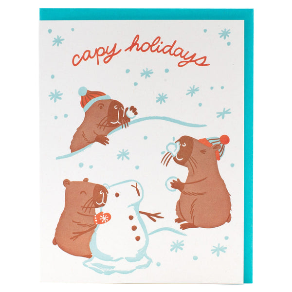 Capybara Snowball Fight Holiday Card