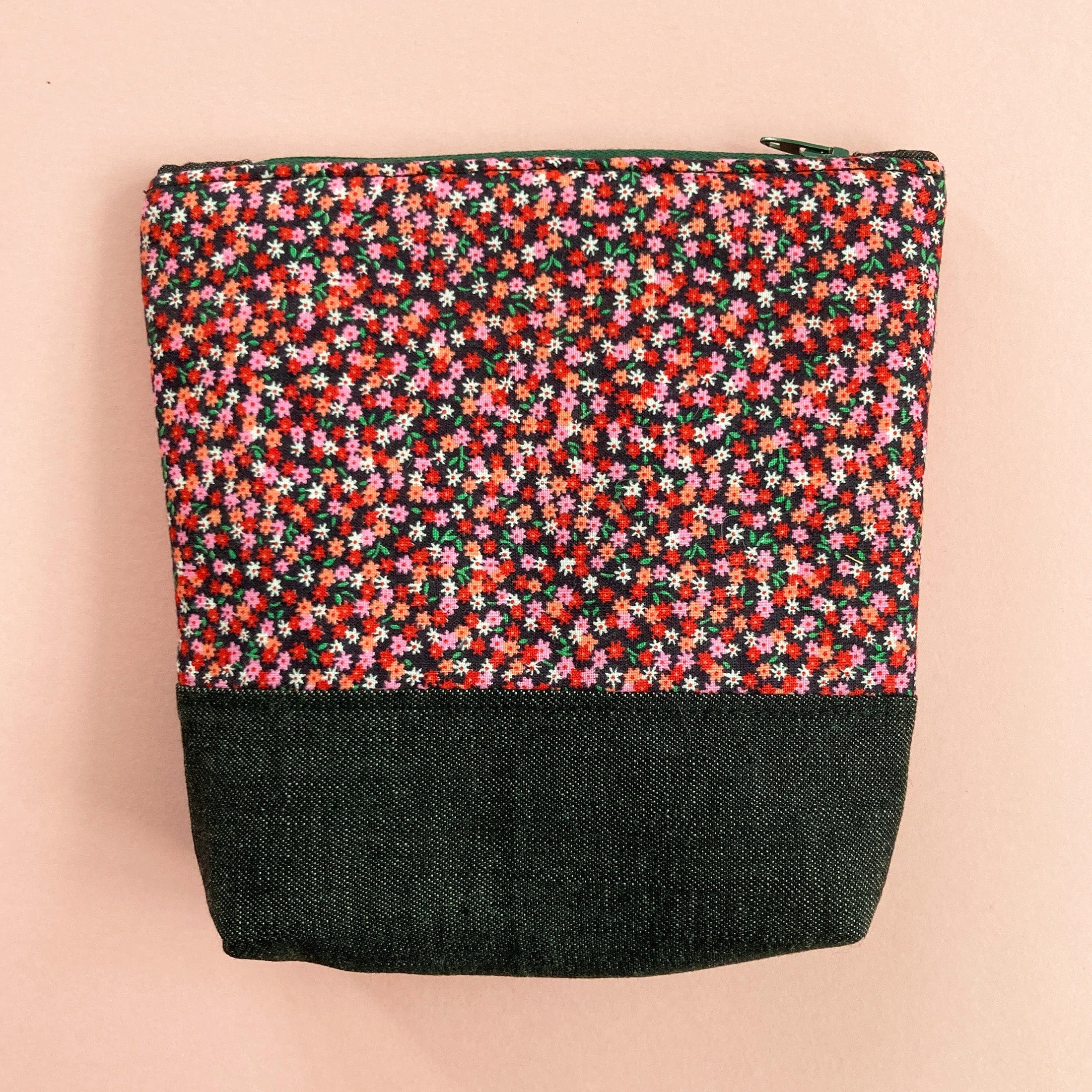 Petite Flowers & Denim Zipper Pouch