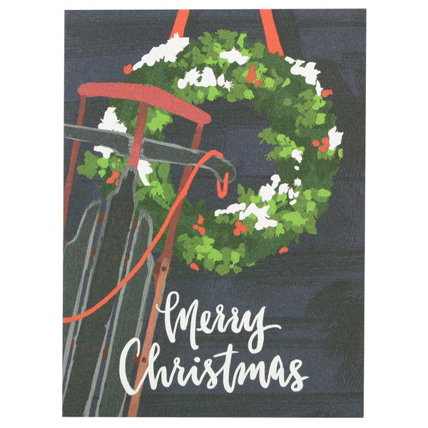 Wreath and Sled Christmas Card
