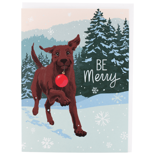 Chocolate Lab In Snow Christmas Card