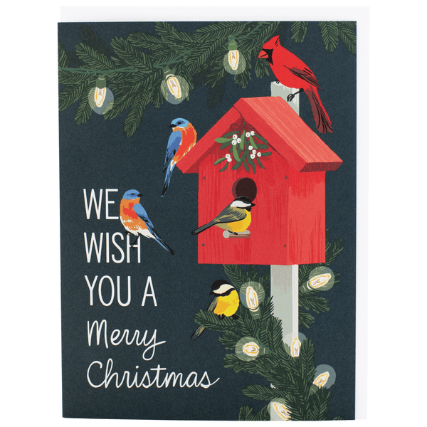 Birdhouse With Twinkle Lights Christmas Card