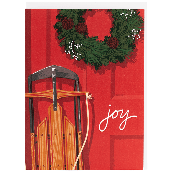 Sled Against Red Door Holiday Card