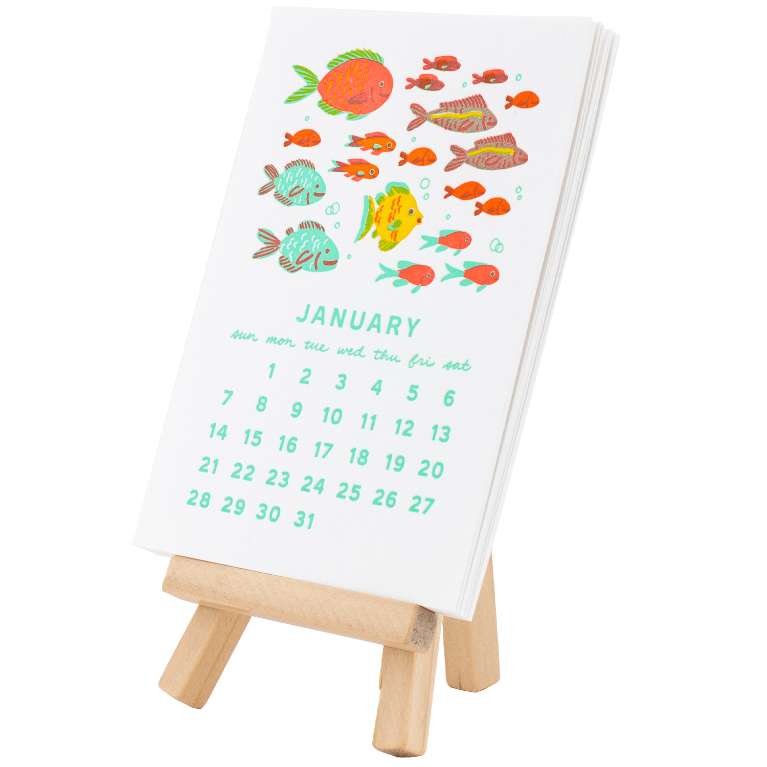 Wood easels for personalized desktop calendar - Get-Noted!