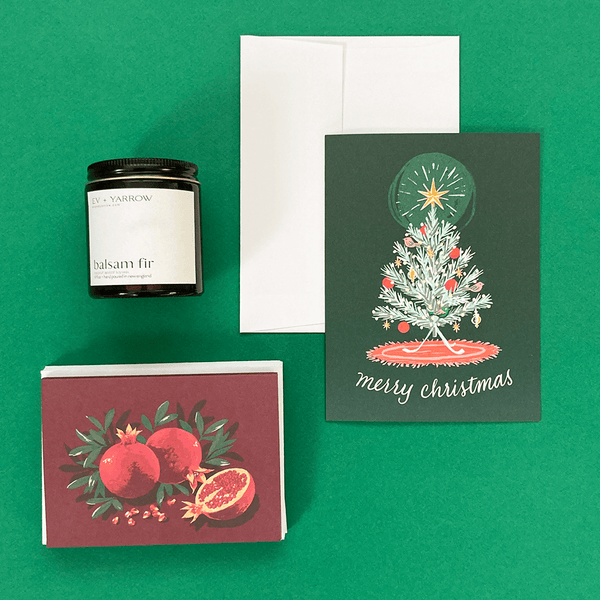 Christmas Card & Balsam Fir Candle Gift Set