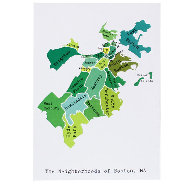 Map of Boston Note Card (Greens)
