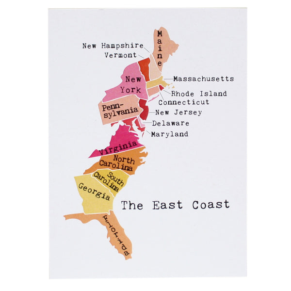Map of the East Coast Note Card