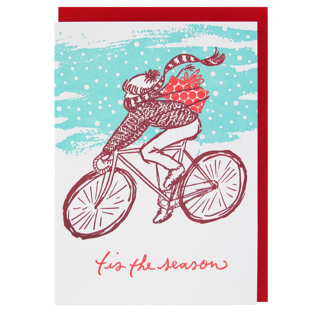 Snowy Bike Ride Holiday Card