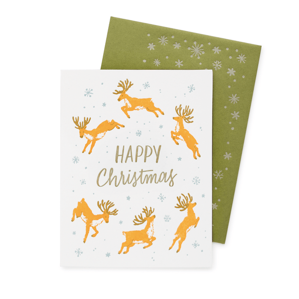 Reindeer Christmas Card with Printed Envelope