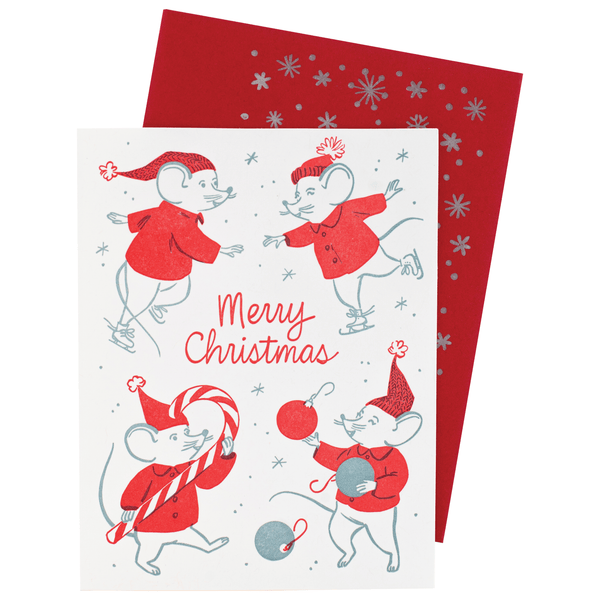 Festive Mice Christmas Card with Printed Envelope