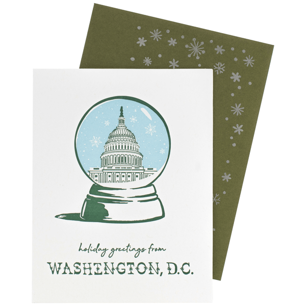 Washington, DC Snow Globe Holiday Card with Printed Envelope