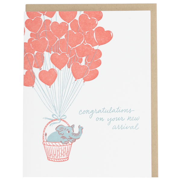 Elephant and Balloons Baby Card