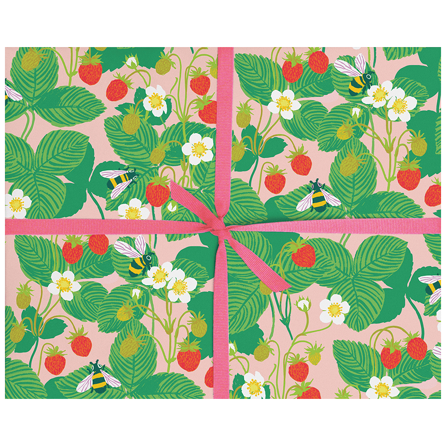 Bees & Strawberries Gift Wrap, Wrapping Paper